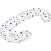 Perna alaptare, New Baby, Cu husa detasabila, In forma de C, Bumbac, Diametru 16 cm, Lungime in jurul circumferintei 285 cm, Stars White/Grey BYN35211