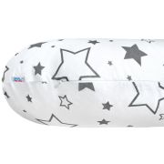 Perna alaptare, New Baby, Cu husa detasabila, In forma de C, Bumbac, Diametru 16 cm, Lungime in jurul circumferintei 285 cm, Stars White/Grey BYN35211