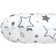 Perna alaptare, New Baby, Cu husa detasabila, In forma de C, Bumbac, Diametru 16 cm, Lungime in jurul circumferintei 285 cm, Stars White/Grey BYN35211