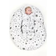 Perna alaptare, New Baby, Cu husa detasabila, In forma de C, Bumbac, Diametru 16 cm, Lungime in jurul circumferintei 285 cm, Stars White/Grey BYN35211