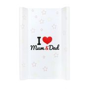 Saltea de infasat, New Baby, I love mum and dad, 50x70, Din material plastic rezistent la apa, Fara substante nocive, 0 luni+, White BYN28787
