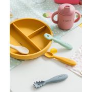 Set Diversificare Bebelusi, Silicon Alimentar Premium, 4 Piese ,   Farfurie Sectionata, Lingurita, Furculita, Cana ,    , œfood  Fun,   Mint Pjb17601