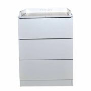Comoda, Qmini, Wladi, Cu masa pentru infasat demontabila, Cu 3 sertare, Din pal+placa HDF, Alb BYN6426972027014
