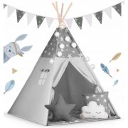Cort de joaca pentru copii cu ghirlanda si lumini nukido 120 x 120 x 165 cm - gri cu stelute edeedi740020