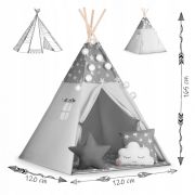 Cort de joaca pentru copii cu ghirlanda si lumini nukido 120 x 120 x 165 cm - gri cu stelute edeedi740020