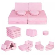 Canapea extensibila modulara pentru copii, 2 locuri, 8 bucati, ecotoys tmsrt-14 - roz edeeditmsrt-14pink