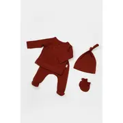 Cutie 4 piese pentru nou nascut - 100% bumbac organic - Caramiziu, BabyCosy JEMBC-CSYM26503