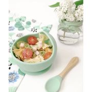 Bol Anti-alunecare Din Silicon Alimentar Si Lingurita, Set De 2 Piese Pentru Diversificare, Blue Mist Pjb173921