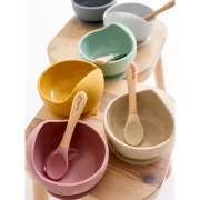 Bol Anti-alunecare Din Silicon Alimentar Si Lingurita, Set De 2 Piese Pentru Diversificare, Mustard Pjb173952