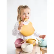Bol Anti-alunecare Din Silicon Alimentar Si Lingurita, Set De 2 Piese Pentru Diversificare, Mustard Pjb173952