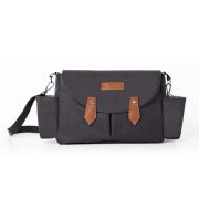 Geanta pentru scutece si organizator carucior, Petite&Mars, Sara, 2 in 1, Cu 7 buzunare, 1 buzunar cu izolatie termica, Dimensiune compacta, 40x23x10 cm, Negru/Maro BYN200305
