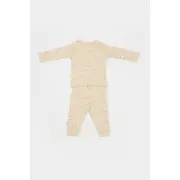 Set 3 piese:bluza, pantaloni si caciulita Printed, BabyCosy, 50% modal+50% bumbac, Stone (Marime: 6-9 luni) JEMBC-CSYM25504-6