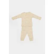 Set 3 piese:bluza, pantaloni si caciulita Printed, BabyCosy, 50% modal+50% bumbac, Stone (Marime: 6-9 luni) JEMBC-CSYM25504-6