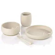 Set complet de masa, Jane, Din silicon, Cu 4 piese, Farfurie, Bol, Lingurita si pahar, BPA free, Sand BYN8420421089507
