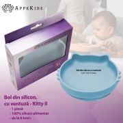 Bol din silicon, AppeKids, Kitty II - Aqua Blue KRTAK275282