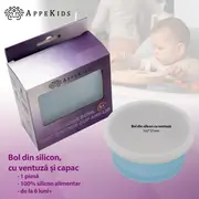 Bol din silicon cu ventuza si capac, AppeKids - Aqua Blue KRTAK275787