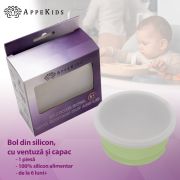 Bol din silicon cu ventuza si capac, AppeKids - Raw Green KRTAK275794