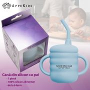 Cana din silicon cu pai, AppeKids - Aqua Blue KRTAK275435