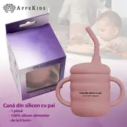 Cana din silicon cu pai, AppeKids - Old Rose KRTAK275428