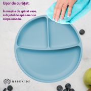 Farfurie compartimentata din silicon cu ventuza, AppeKids - Aqua Blue KRTAK275831