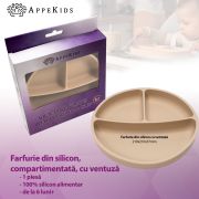 Farfurie compartimentata din silicon cu ventuza, AppeKids - Bubble Beige KRTAK275800