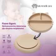 Farfurie compartimentata din silicon cu ventuza, AppeKids - Kitty - Bubble Beige KRTAK275305