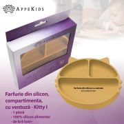 Farfurie compartimentata din silicon cu ventuza, AppeKids - Kitty - Honey KRTAK275312