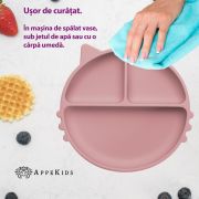 Farfurie compartimentata din silicon cu ventuza, AppeKids - Kitty - Old Rose KRTAK275329