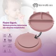 Farfurie compartimentata din silicon cu ventuza, AppeKids - Kitty - Old Rose KRTAK275329
