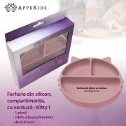 Farfurie compartimentata din silicon cu ventuza, AppeKids - Kitty - Old Rose KRTAK275329