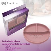 Farfurie compartimentata din silicon cu ventuza, AppeKids - Old Rose KRTAK275824