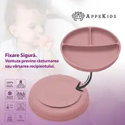 Farfurie compartimentata din silicon cu ventuza, AppeKids - Old Rose KRTAK275824