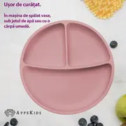 Farfurie compartimentata din silicon cu ventuza, AppeKids - Old Rose KRTAK275824
