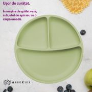 Farfurie compartimentata din silicon cu ventuza, AppeKids - Raw Green KRTAK275848