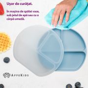 Farfurie compartimentata din silicon cu ventuza si capac, AppeKids - Aqua Blue KRTAK275732