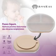 Farfurie compartimentata din silicon cu ventuza si capac, AppeKids - Bubble Beige KRTAK275701