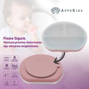 Farfurie compartimentata din silicon cu ventuza si capac, AppeKids - Old Rose KRTAK275725