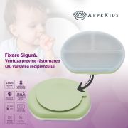 Farfurie compartimentata din silicon cu ventuza si capac, AppeKids - Raw Green KRTAK275749