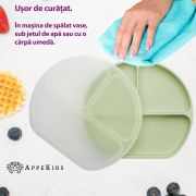 Farfurie compartimentata din silicon cu ventuza si capac, AppeKids - Raw Green KRTAK275749