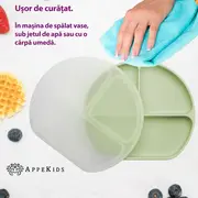 Farfurie compartimentata din silicon cu ventuza si capac, AppeKids - Raw Green KRTAK275749