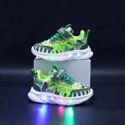Pantofi sport copii cu luminițe led și design dinozaur verde adt-1