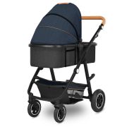 Lionelo - Carucior compact Amber, 3 in 1, Cadru din aluminiu, Cu landou intarit si salteluta moale, Scoica auto, Reversibil, Maner ajustabil, Huse pentru picioare, Plasa de tantari, Husa de ploaie, Geanta parinti, Pana la 22 kg, Albastru BYNLO-AMBER_3IN1_