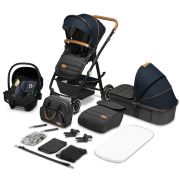 Lionelo - Carucior compact Amber, 3 in 1, Cadru din aluminiu, Cu landou intarit si salteluta moale, Scoica auto, Reversibil, Maner ajustabil, Huse pentru picioare, Plasa de tantari, Husa de ploaie, Geanta parinti, Pana la 22 kg, Albastru BYNLO-AMBER_3IN1_