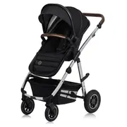 Carucior 3 in 1, Lionelo, Amber, Cadru aluminiu, Cu landou intarit si salteluta moale, Scoica auto, Reversibil, Maner ajustabil, Huse pentru picioare, ploaie, Plasa de tantar, Geanta parinti, Pana la 22 kg, EN1888-1 EN1888-2 EN1466 ECE R44/04, Negru BYNLO