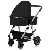 Carucior 3 in 1, Lionelo, Amber, Cadru aluminiu, Cu landou intarit si salteluta moale, Scoica auto, Reversibil, Maner ajustabil, Huse pentru picioare, ploaie, Plasa de tantar, Geanta parinti, Pana la 22 kg, EN1888-1 EN1888-2 EN1466 ECE R44/04, Negru BYNLO