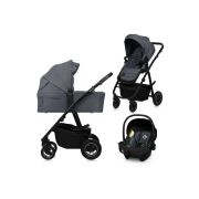 Carucior 3 in 1, Lionelo, Amber Plus, Cadru aluminiu, Cu landou intarit si salteluta moale, Cu scoica auto testata ADAC, Reversibil, Maner ajustabil, Cu accesorii, Cu ventilatie panoramica 3D, Pana la 22 kg, EN1888-1, EN1888-2, EN1466, ECE R129, Gri BYNLO