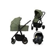 Carucior 3 in 1, Lionelo, Amber Plus, Cadru aluminiu, Cu landou intarit si salteluta moale, Cu scoica auto testata ADAC, Reversibil, Maner ajustabil, Cu accesorii, Cu ventilatie panoramica 3D, Pana la 22 kg, EN1888-1, EN1888-2, EN1466, ECE R129, Verde BYN