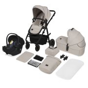 Carucior 3 in 1, Lionelo, Amber Plus, Cadru aluminiu, Cu landou intarit si salteluta moale, Cu scoica auto testata ADAC, Reversibil, Maner ajustabil, Cu accesorii, Cu ventilatie panoramica 3D, Pana la 22 kg, EN1888-1, EN1888-2, EN1466, ECE R129, Bej BYNLO