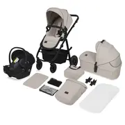 Carucior 3 in 1, Lionelo, Amber Plus, Cadru aluminiu, Cu landou intarit si salteluta moale, Cu scoica auto testata ADAC, Reversibil, Maner ajustabil, Cu accesorii, Cu ventilatie panoramica 3D, Pana la 22 kg, EN1888-1, EN1888-2, EN1466, ECE R129, Bej BYNLO
