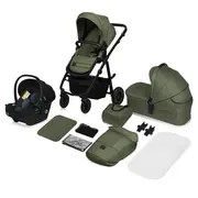 Carucior 3 in 1, Lionelo, Amber Plus, Cadru aluminiu, Cu landou intarit si salteluta moale, Cu scoica auto testata ADAC, Reversibil, Maner ajustabil, Cu accesorii, Cu ventilatie panoramica 3D, Pana la 22 kg, EN1888-1, EN1888-2, EN1466, ECE R129, Verde BYN